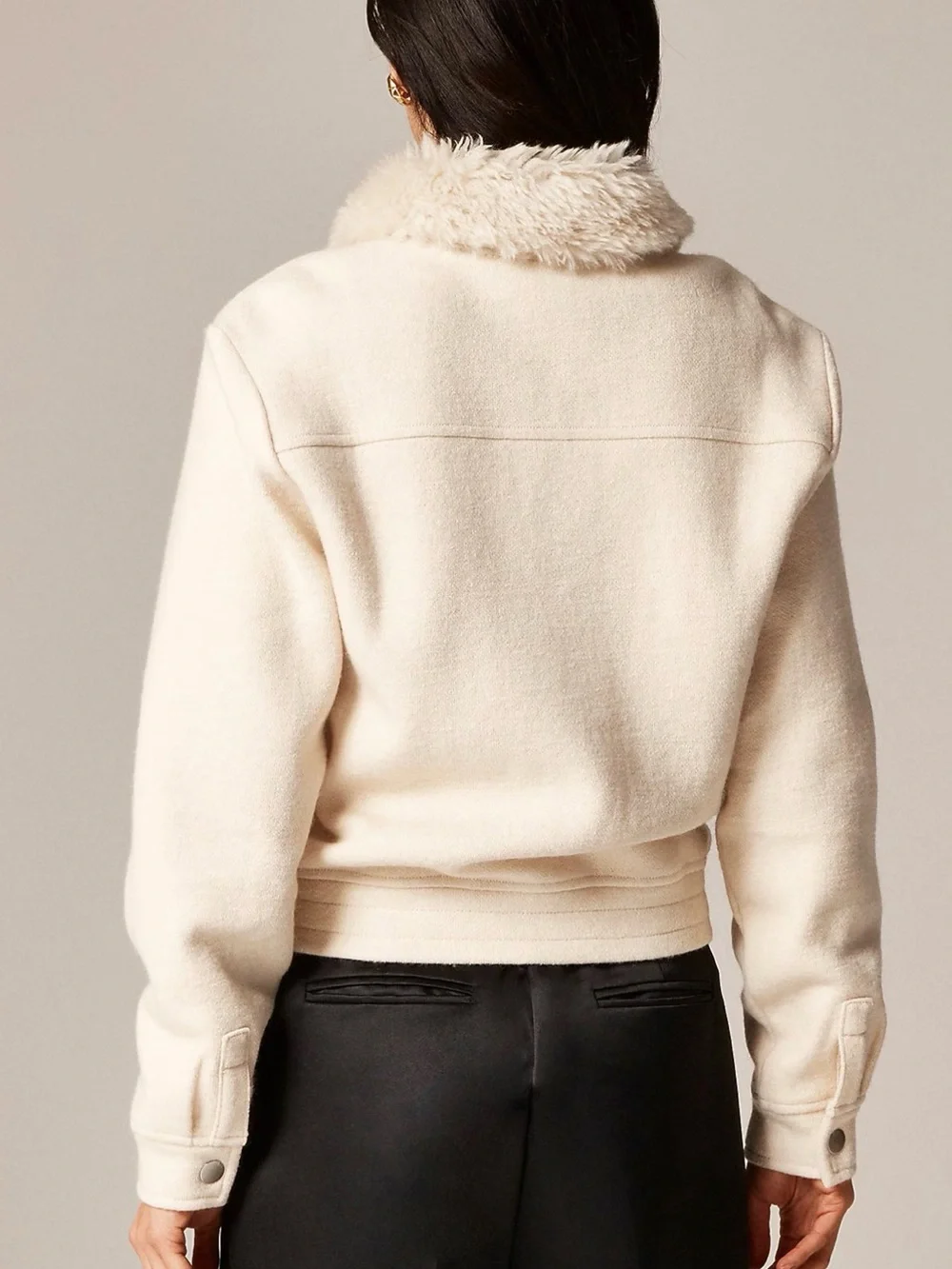 J. Crew Cream Faux-Fur Collar Bomber Jacket